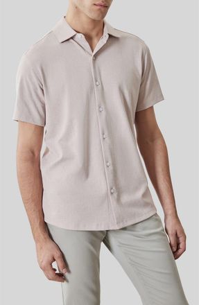 Robert Barakett Valor Knit Short Sleeve Cotton Blend Knit Button-Up Shirt in Shadow Coral at Nordstrom, Size Xx-Large