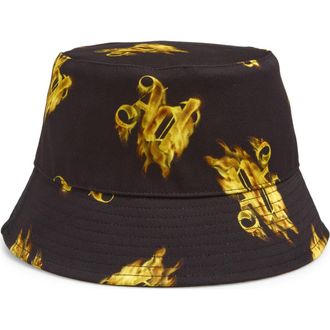 Palm Angels Print Cotton Bucket Hat in Black Gold at Nordstrom Rack