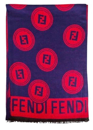 Fendi Navy and Red Monogram Merino Wool Scarf Size L