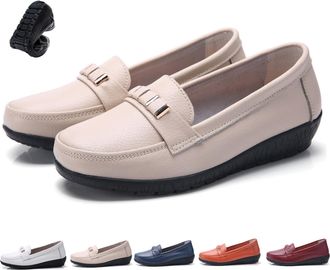Generic Womens Orthopedic Leather Loafers Comfortable Penny Slip-On Work Shoes Classic Soft Leather Walking Moccasins Business Casual Dress Flats (Beige,5.5)