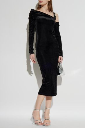 Versace Jeans Couture Velvet Off-shoulder Dress, Womens, Black