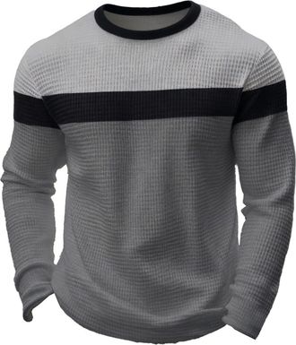 Generic Long Sleeves T Shirt Mens T-Shirts Striped Patchwork Stylish Tops Casual Comfort Tshirts Lightweight Classic Relaxed Fit Pullover for Autumn and Winte