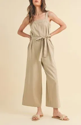 Wishlist Belted Cotton Blend Capri Jumpsuit in Taupe at Nordstrom Rack, Size Large