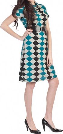 Papillon Cowl Neck Argyle Dress In Teal