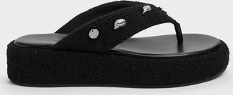 Charles & Keith Tweed Beach Flatform Thong Sandals