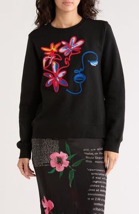 Desigual Floral Embroidered Cotton Sweatshirt in Black at Nordstrom Rack, Size X-Large