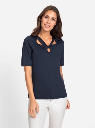 Heine T-Shirt HEINE Shirt, Damen, Gr. 34, blau (marine), 90% Polyamid, 10% Elasthan, unifarben, V-Ausschnitt, Shirts T-Shirt