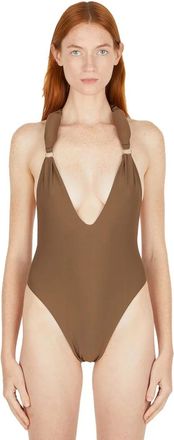 Entire studios Halterneck Badpak met Open Rug - Dames - Badpakken - Bruin - L - Polyester - Badmode