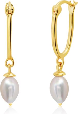 MAX + STONE 18K Yellow Gold Vermeil 45MM Freshwater Pearl White Baroque Pearl Hoop Earrings