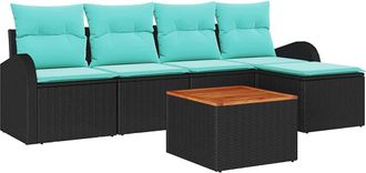 vidaXL Conjunto De Sof&aacute;s De Jard&iacute;n 6 Uds. Negro Y Turquesa Vidaxl