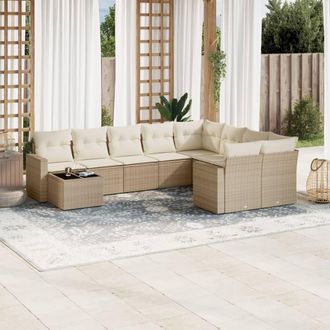 vidaXL Juego De Sof&aacute;s Jard&iacute;n Con Cojines Beige 10 Pzas Rat&aacute;n Sint&eacute;tico Vidaxl