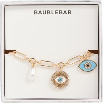 BaubleBar Protect Your Peace Evil Eye Charm Bracelet in Turquoise at Nordstrom Rack