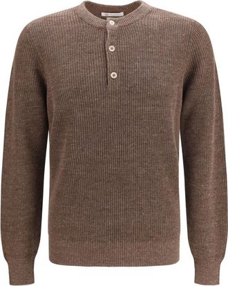 Brunello Cucinelli Brown Knitted Henley Sweater