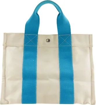 Herm&egrave;s Bora Bora Light Blue White Canvas Tote Bag (Pre-Owned)