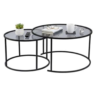Dmora Juego De 2 Mesas De Centro Ragalna, Mesa De Centro Baja, Revistero Para Sof&aacute;, Estante De La Sala De Estar, 80x80 H43 Cm, Negro Y Gris - Dmora