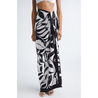 Max Mara Beachwear Foam Print Silk Sarong in Black at Nordstrom