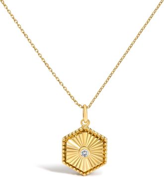 House of Brilliance 14K Yellow Gold Diamond Accent Fluted Hexagon Medallion Pendant Necklace
