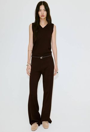 Mango Pantaloni wide leg maglia sottile cioccolato - Donna - XXS - MANGO