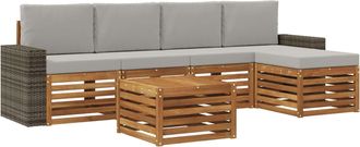 vidaXL Conjunto De Sof&aacute;s De Exterior 6 Uds. Natural Y Gris Claro Vidaxl