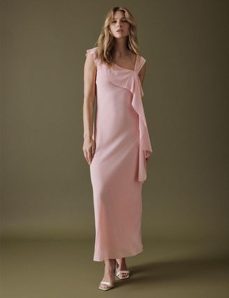 Nobody's Child Soft Pink Asymmetric Neckline Midi Gardenia Dress