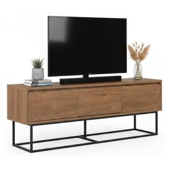 Dmora Dmora - Mueble De Televisi&oacute;n Eos, Aparador De Sal&oacute;n, Mueble Bajo Para Tv, Base De Pared Equipada, 140x40h50 Cm, Nogal Y Negro, Con Embalaje Reforzado