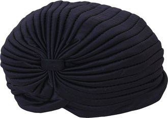 Generic Polyester Pleated Turban Head Wrap Headwrap Cap Twist Hat (Black)