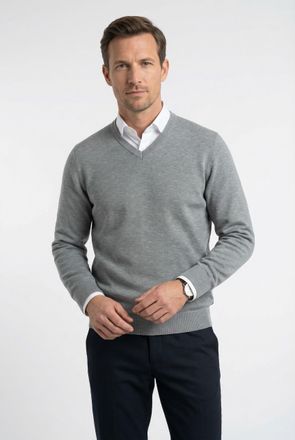 Olymp V-Ausschnitt-Pullover OLYMP OLYMP Strick Casual, Herren, Gr. 4XL, grau (silbergrau), Obermaterial: 100% Schurwolle, tailliert, V-Ausschnitt, Pullover 