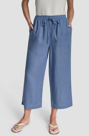 DKNY Drawstring Crop Linen Pants in Liberty Sky at Nordstrom, Size X-Large