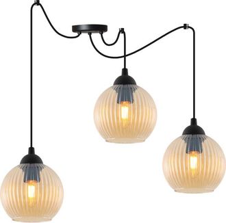 OEM L&aacute;mpara Colgante Riffle Spider Negra Pantalla De Bola De Miel De 3 Placas E27