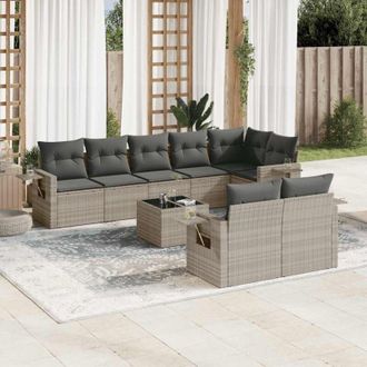 vidaXL Set Muebles Jard&iacute;n 9 Pzas Y Cojines Rat&aacute;n Sint&eacute;tico Gris Claro Vidaxl