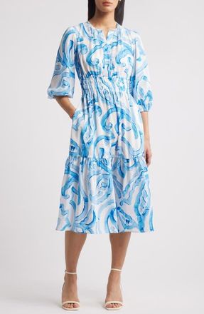 Julia Jordan Abstract Print Midi Dress in Blue Ivory at Nordstrom, Size 2