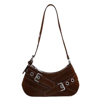 Generic Cymwer PU Leather Frosted Shoulder Bag Vintage Rivet Armpit Bag Motorcycle Bag (Brown)