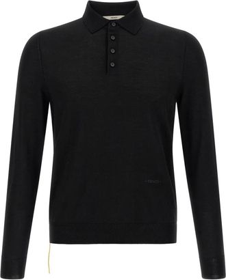 Fendi Polo shirt van scheerwol - Heren - Polos - Zwart - XL - Wol - Tops
