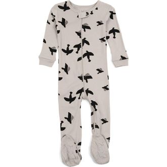 Leveret Footed Cotton Matching Family Pajamas, Nature & Water Prints in Bird Gray at Nordstrom, Size 18-24M