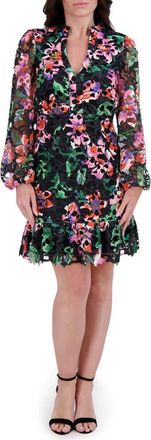 Kensie Printed Lace Long Sleeve Minidress in Black Multi at Nordstrom Rack, Size 10