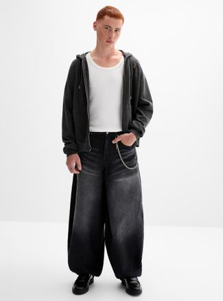 Djab Mens Faded black loose balloon jean Very loose barrel cut Imported from Seoul