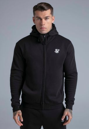 Siksilk para Hombres Negra Essentials Full Zip Sudadera con Capucha XXL