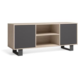 Skraut Home Skraut Home - Mueble Tv 140 Con 2 Puertas, Sal&oacute;n Comedor, Modelo Wind, Color Estructura Roble, Color Puertas Gris Antracita, Medidas 137x40x57cm De Al