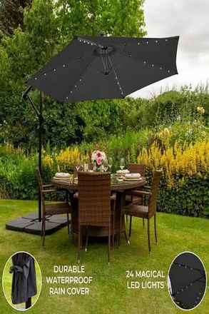 MonsterShop Grey 3m LED Cantilever Parasol With Fan Base