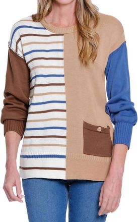 Multiples Crewneck Striped Knit Sweater Top In Multi