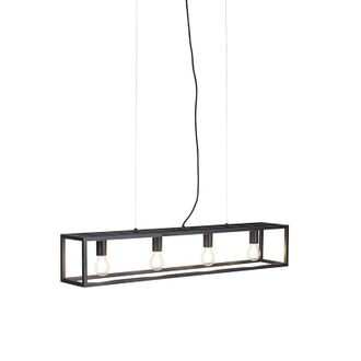 QAZQA Industrial L&aacute;mpara Colgante Industrial Negra - Cage 4 Acero Rectangular Adecuado Para Led Max. 4 X 60 Watt - Qazqa