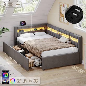 Matteo Modern Single Velvet Daybed with LED, Storage & Charging, Grey