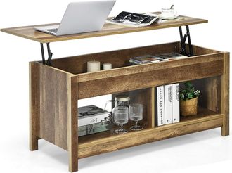 Costway Costway Mesa De Centro Elevable Con Estantey Con Compartimento De Almacenamiento Mesita De T&eacute; De Madera Para Pasillo Sal&oacute;n Balc&oacute;n (roble)