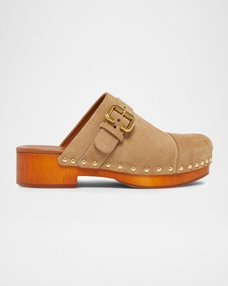 Chlo&eacute; Jeannette Suede Buckle Clogs