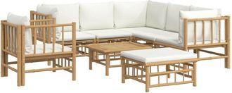 vidaXL Set De Muebles De Jard&iacute;n 8 Piezas Bamb&uacute; Y Cojines Blanco Crema Vidaxl