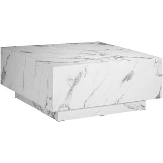 TecTake Mesa de centro, aspecto marmol, carga 45 kg, 80x80x35 cm, blanco