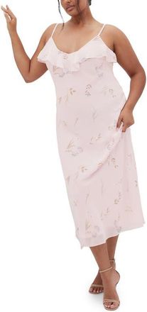 City Chic Ria Ruffle Neck Slipdress in Aria Floral at Nordstrom, Size Xs