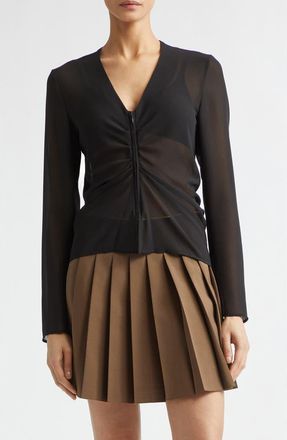Maison Margiela Gathered Sheer Chiffon Zip Top in Black at Nordstrom, Size 42
