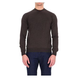Barba Round-neck Knitwear, male, Brown, Size: 2XL Maglia lupetto in lana merino extrafine