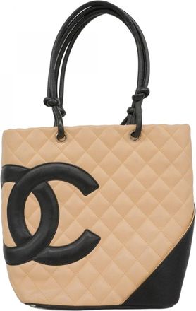 Chanel Beige Black Leather Tote Bag (Pre-Owned)